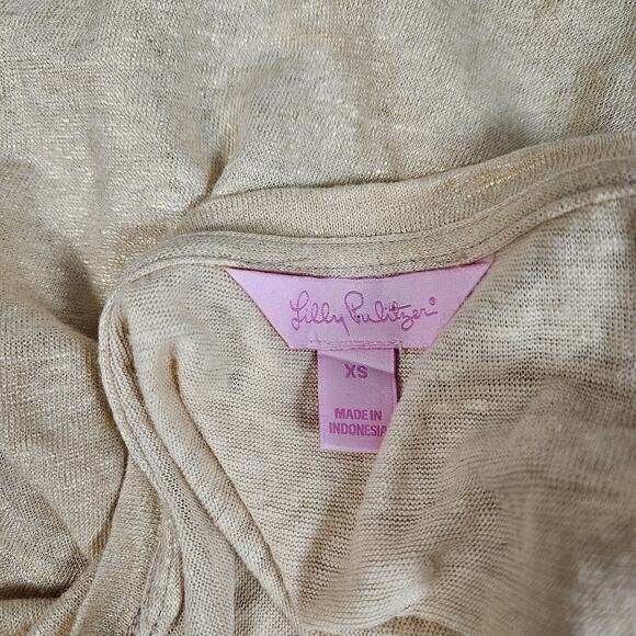 Lilly Pulitzer Size XS Inara 100% Linen Top Sand Dune Gold Shimmer Lightweight - Picture 7 of 7